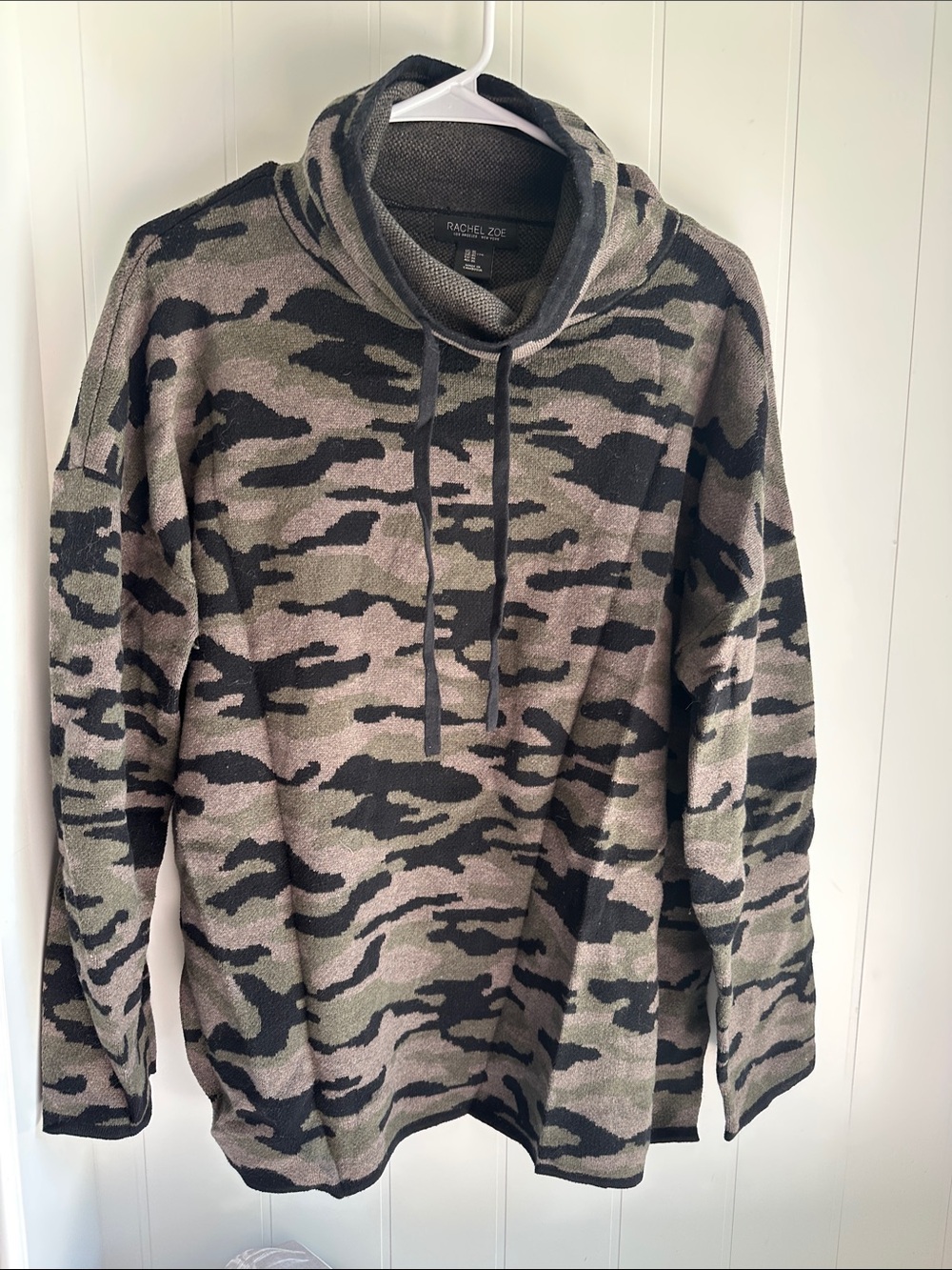 Rachel Zoe Cowl Neck Camo Pullover - Olive/Black